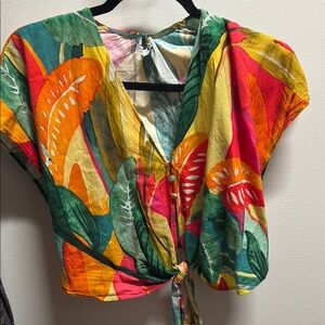 Zara Multicolor Tropical Print Blouse